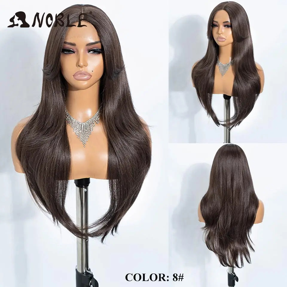 Noble Synthetic Lace Front Wig 26" Straight Ombre lace Wig  Cosplay White Wig Blonde Wigs For Women Lace Wig synthetic Lace Wig