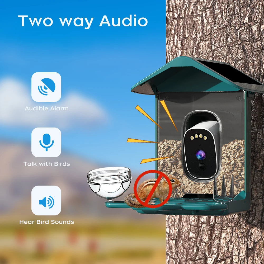 JOOAN 2K Solar Powered Smart Bird Feeder Camera Wireless Outdoor Bird Watching Color Night Vision Low Power Battery Camera