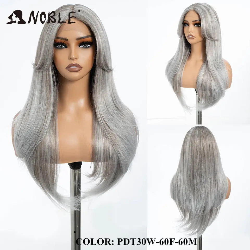 Noble Synthetic Lace Front Wig 26" Straight Ombre lace Wig  Cosplay White Wig Blonde Wigs For Women Lace Wig synthetic Lace Wig