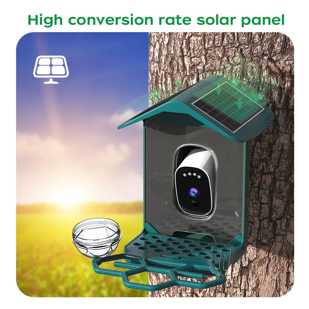 JOOAN 2K Solar Powered Smart Bird Feeder Camera Wireless Outdoor Bird Watching Color Night Vision Low Power Battery Camera