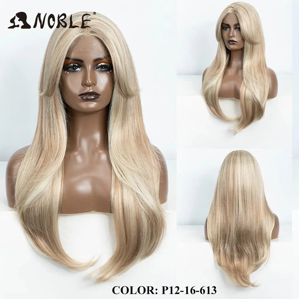 Noble Synthetic Lace Front Wig 26" Straight Ombre lace Wig  Cosplay White Wig Blonde Wigs For Women Lace Wig synthetic Lace Wig