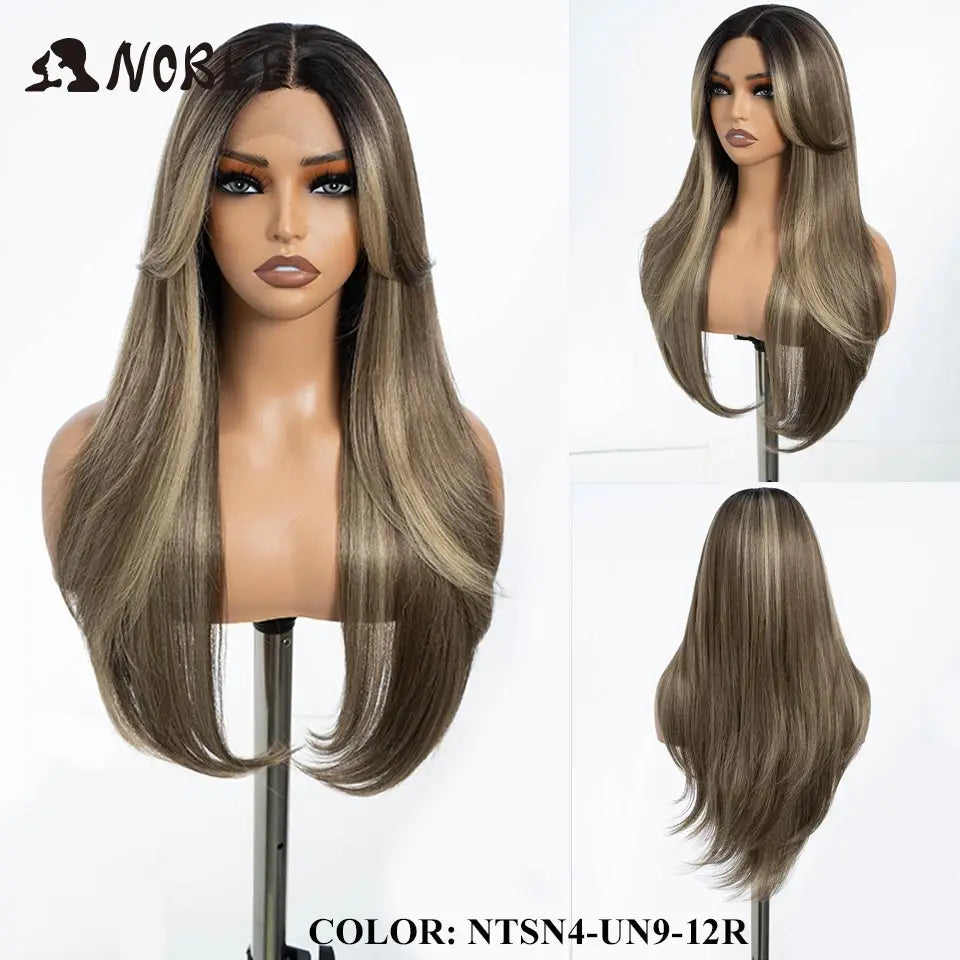 Noble Synthetic Lace Front Wig 26" Straight Ombre lace Wig  Cosplay White Wig Blonde Wigs For Women Lace Wig synthetic Lace Wig