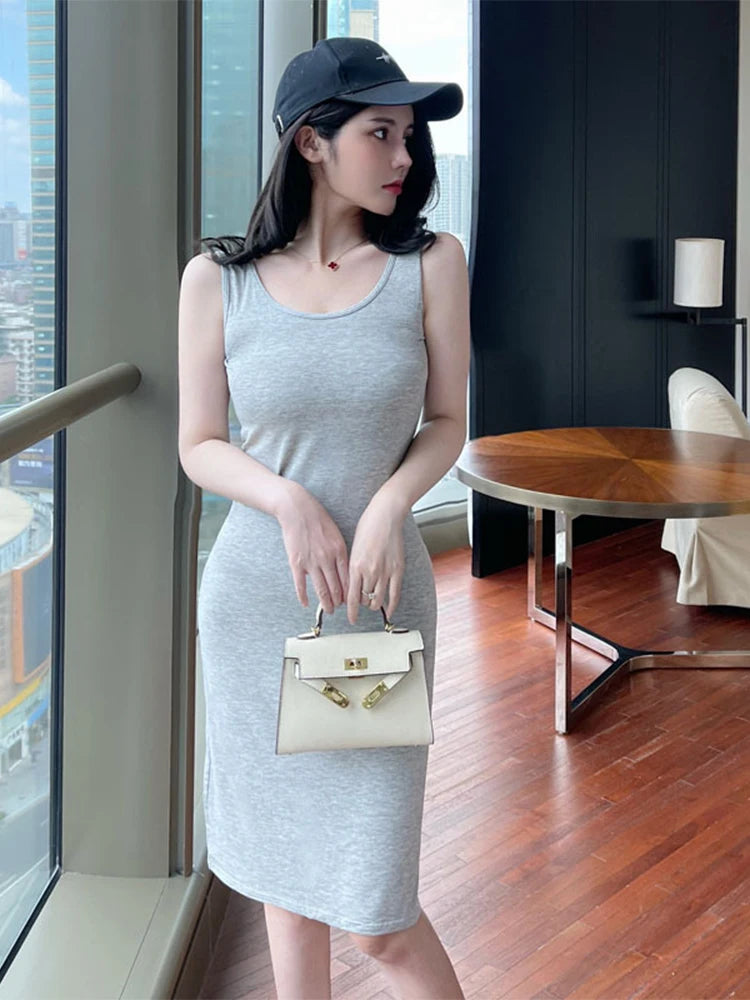 Women's Mini Dress Summer Tank Dress Crew Neck Sleeveless Bodycon Mini Dresses