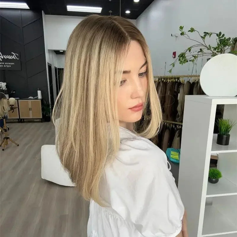 Glueless Lace Front Wig Ash Brown Blend Blonde Colored Real Human Hair Wigs 100% Natural Women Wig HD Transparent Small Large