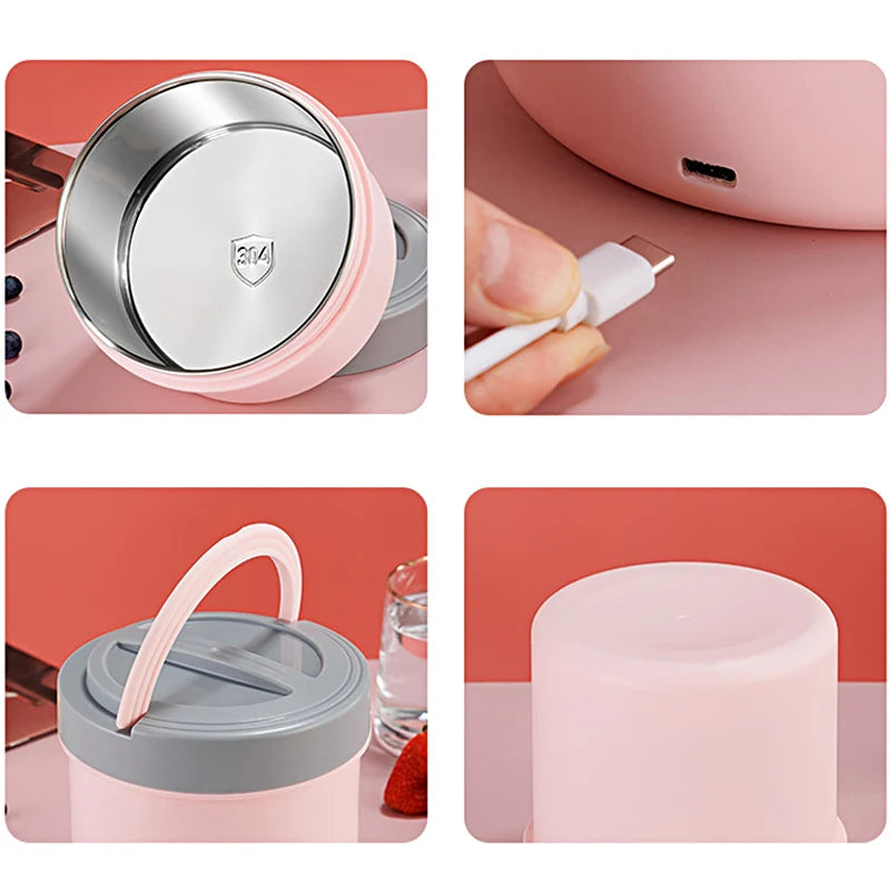 Electric Heated Lunch Box USB 1.2L Thermal Stainless Steel Bento Box 5V 12V 24V Car School Food Warmer Heating Container Heater