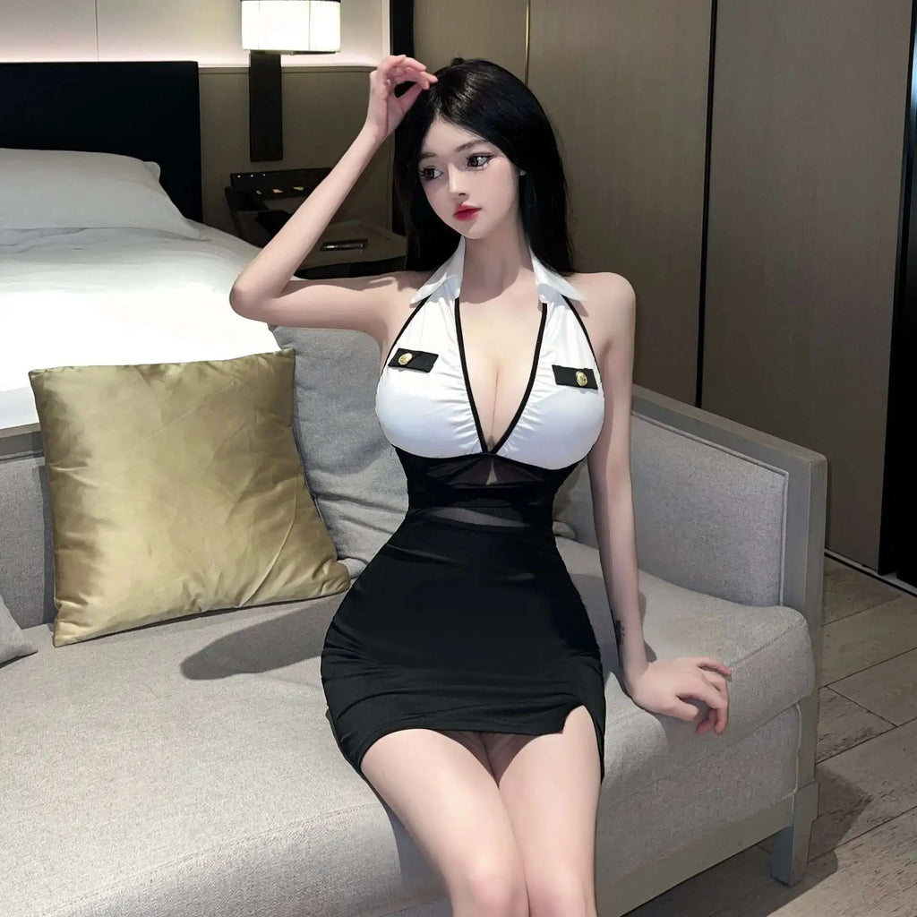 Fashion Mini Dress V Neck Sweet 2024 New Design Sense High Waisted V-neck Sexy Slim Buttocks Sleeveless Spicy Dress Elegant NOO8