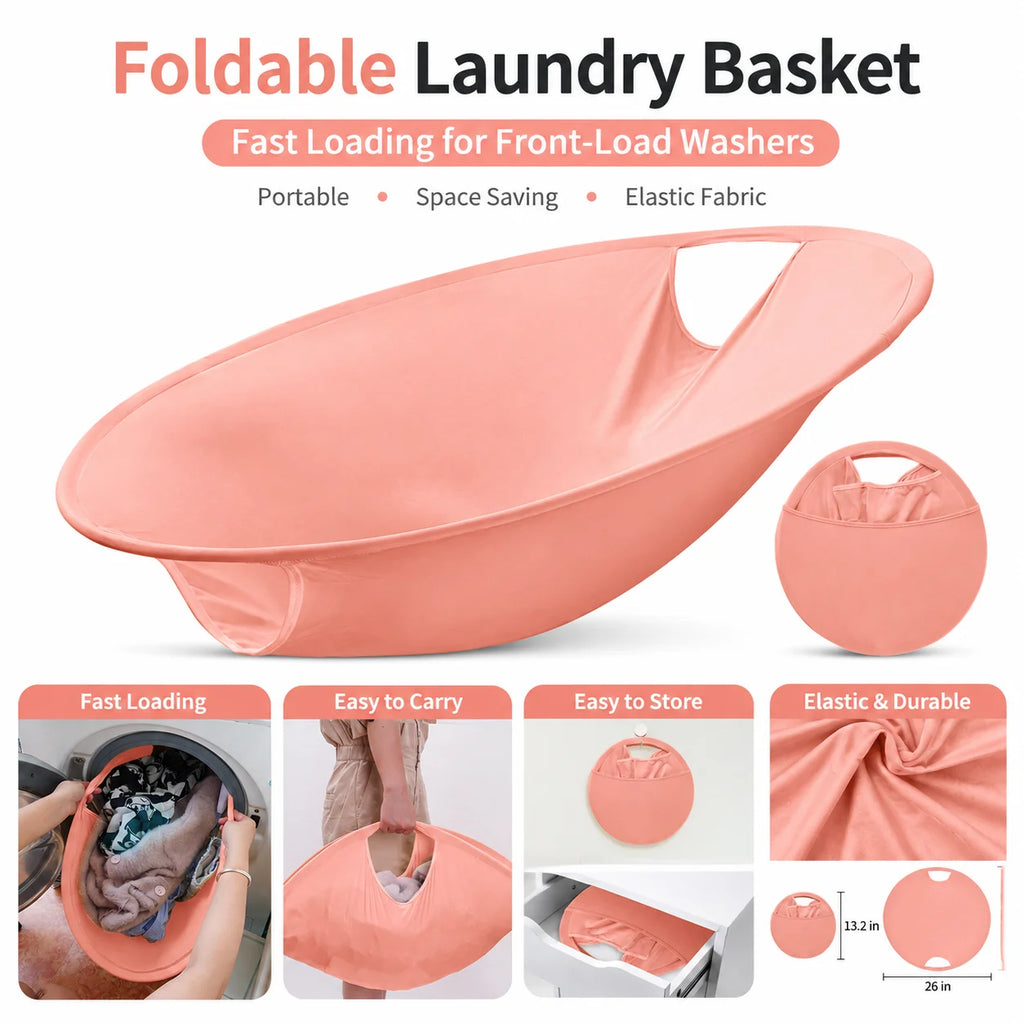 Foldable Laundry Basket Portable Clothes Hamper for Washing Machine, Elastic Laundry Organizer Bag with Handle, Space Saving Sto