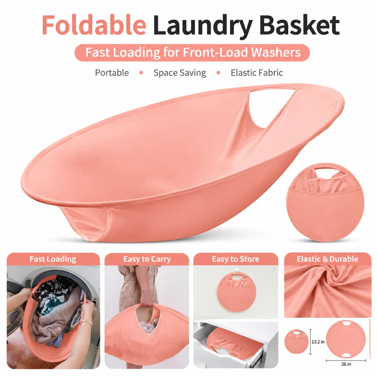 Foldable Laundry Basket Portable Clothes Hamper for Washing Machine, Elastic Laundry Organizer Bag with Handle, Space Saving Sto
