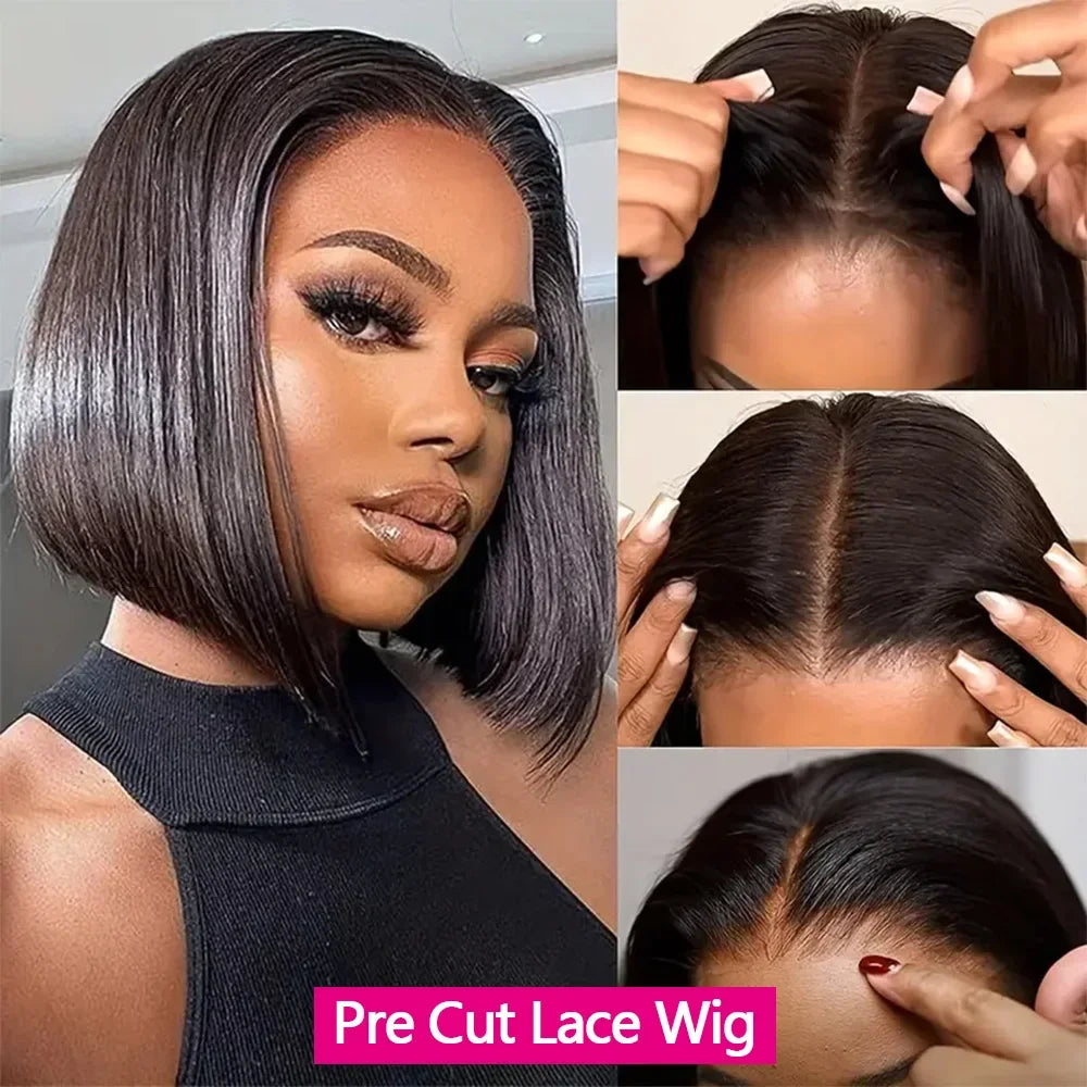 Wear and Go Glueless Wigs Human Hair PrePlucked Pre Cut 6x4 Straight Lace Closure Wigs Ready to Wear Wigs For Women 180 Density