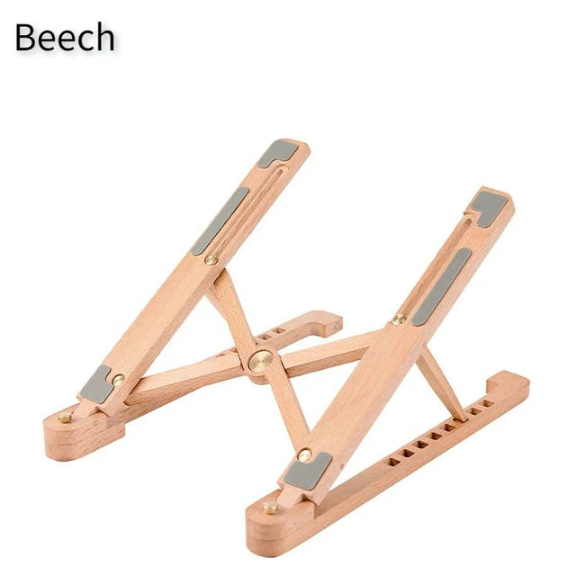 Portable Laptop Stand Wood Laptop Holder Riser Computer Tablet Stand 8 Angles Adjustable Foldable Desktop Cooling Base Holder