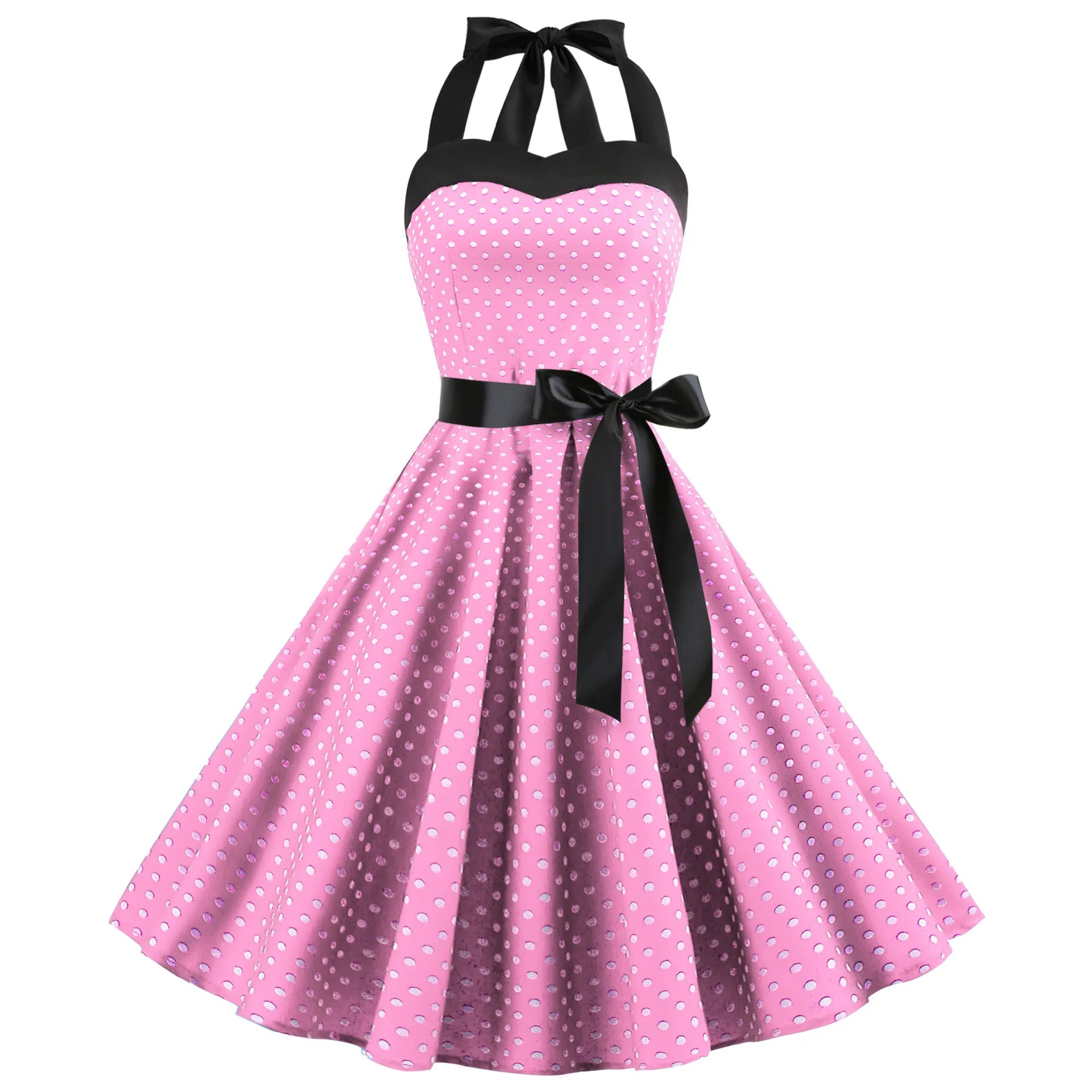 New Women's Polka Dot Print Summer Dress 50s 60s Pin Up Sexy Retro Hepburn Halter Dress Robe Femme Pin Up Rockabilly Party Dress
