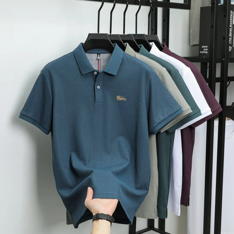 Men's polo shirt, made of pure cotton, breathable and comfortable, featuring a business casual style with a simple design and em