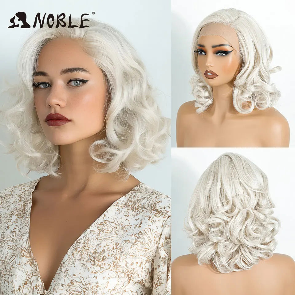 Noble Synthetic Lace Front Wig Wavy Lace Wig Ombre Lace Front Wig Cosplay Wig White Wigs For Women Lace Wig synthetic Lace Wig