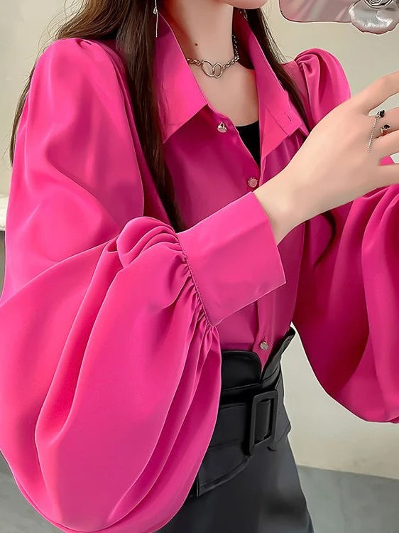 Retro Elegant Women's Long Sleeve Shirt Spring Autumn New Design  Fashionable Top  Collar Loose Fit UV Protection