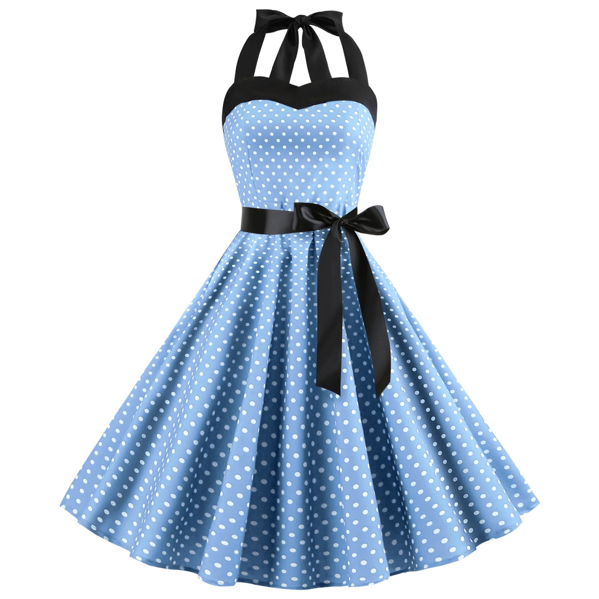 New Women's Polka Dot Print Summer Dress 50s 60s Pin Up Sexy Retro Hepburn Halter Dress Robe Femme Pin Up Rockabilly Party Dress