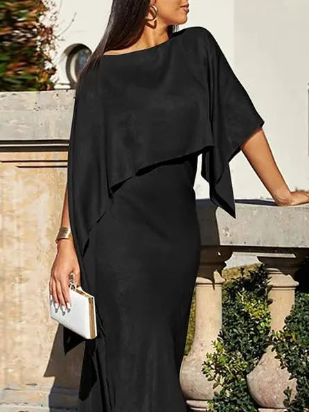 Modigirl Women Luxury Evening Prom Maxi Dress 2025 Summer Elegant Shiny Cape Asymmterical Batwing Sleeves Long Dresses Autumn