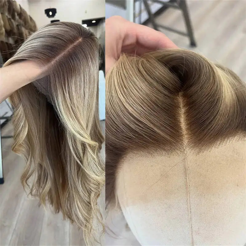 Glueless 13x4 Lace Front Wig Preplucked Brown Blonde Highlight Loose Wave Synthetic Hair for Women Daily Wear