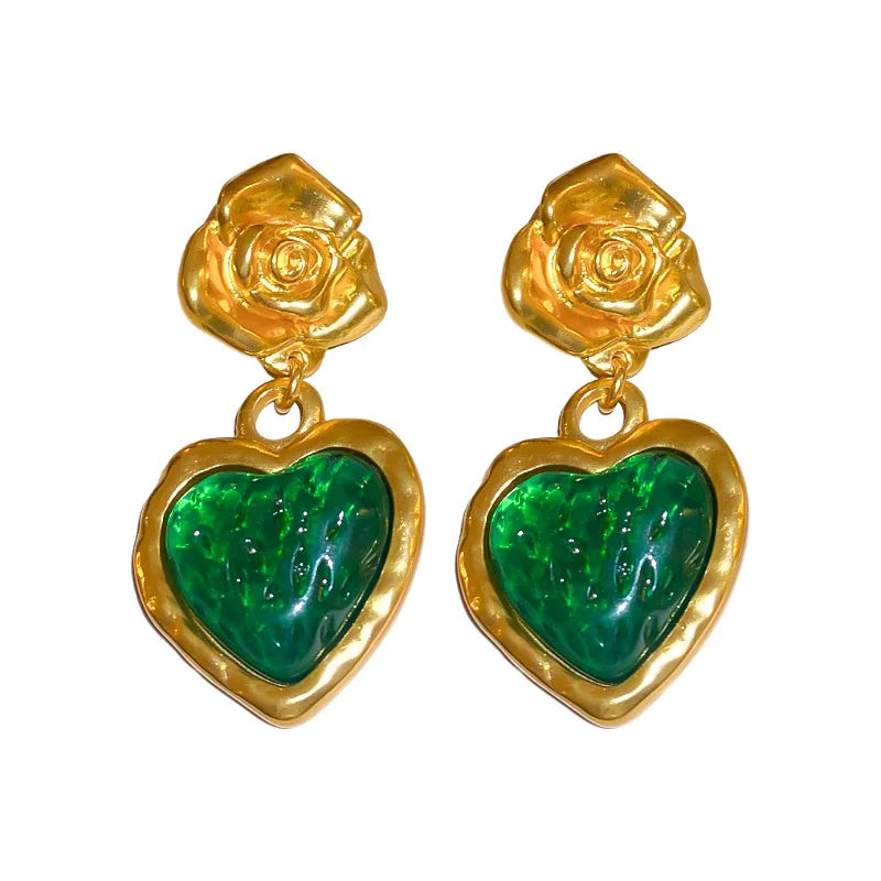 Elegant Vintage Women Classic Resin Stone Earrings Ear Clips Fashion Retro Palace Lady Party Banquet Jewelry Ear Rings