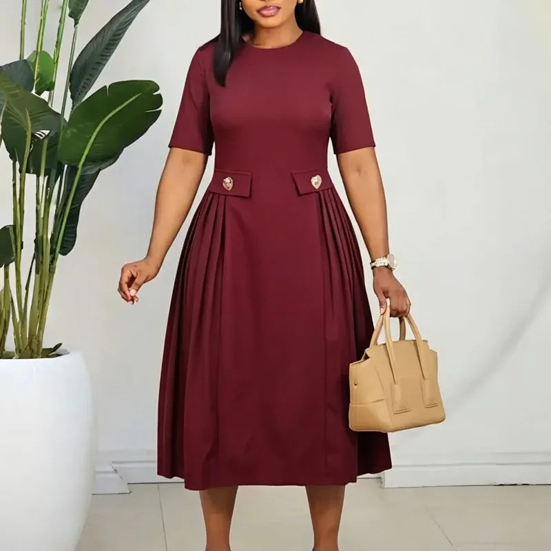 Elegant Women Party Dresses A Line with Waist Belt Three Quarter Sleeves Classy Office Ladies Wedding Guest Gowns Female