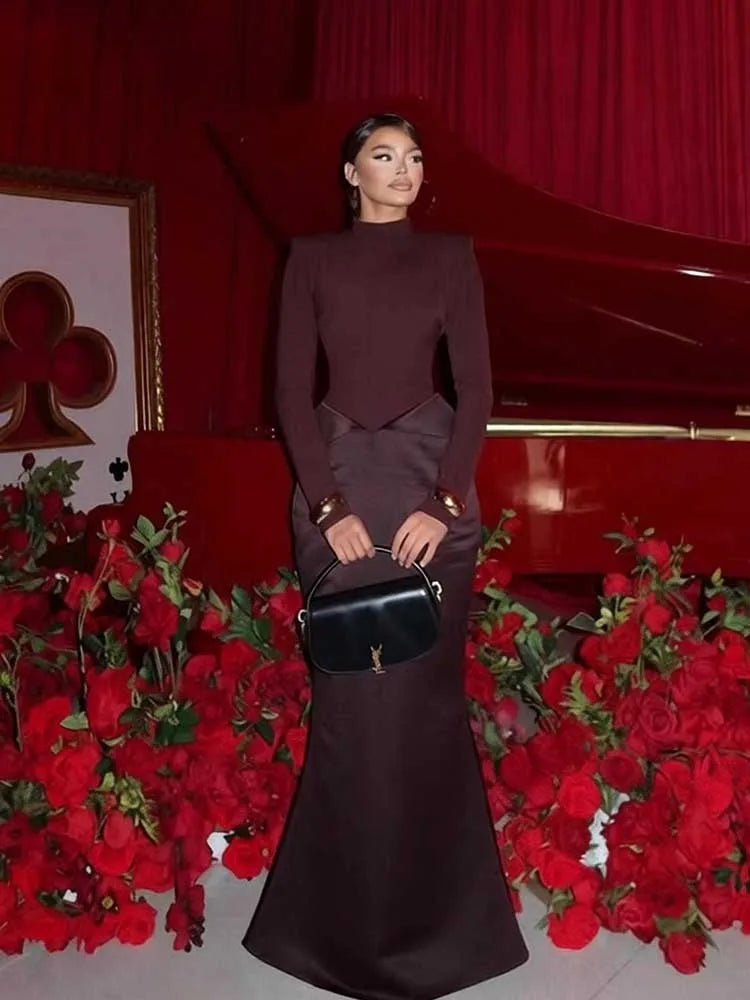 Bodycon Evening Dresses for Woman Elegant Long Sleeve Spring Mermaid Dress Sexy Celebrity-inspired Dress High-neck Party Gown