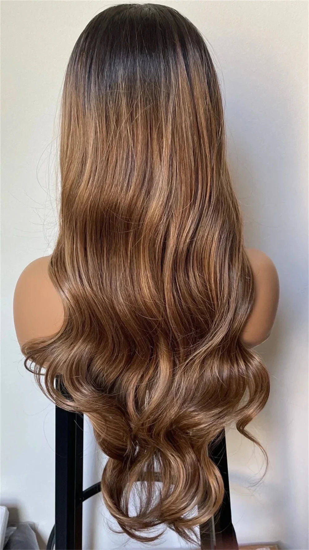 Fashion Lace Front Wig 13x4 Dark Brown Blonde Highlights Glueless Transparent Synthetic Wig for Women 2026 Style Long Loose Wavy