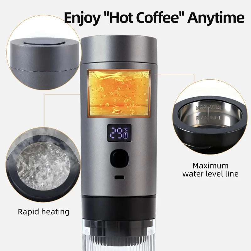 Portable Espresso Coffee Machine Heating Coffee Maker Rechargeable Concentrated Extraction Espresso Machine for Travel Office