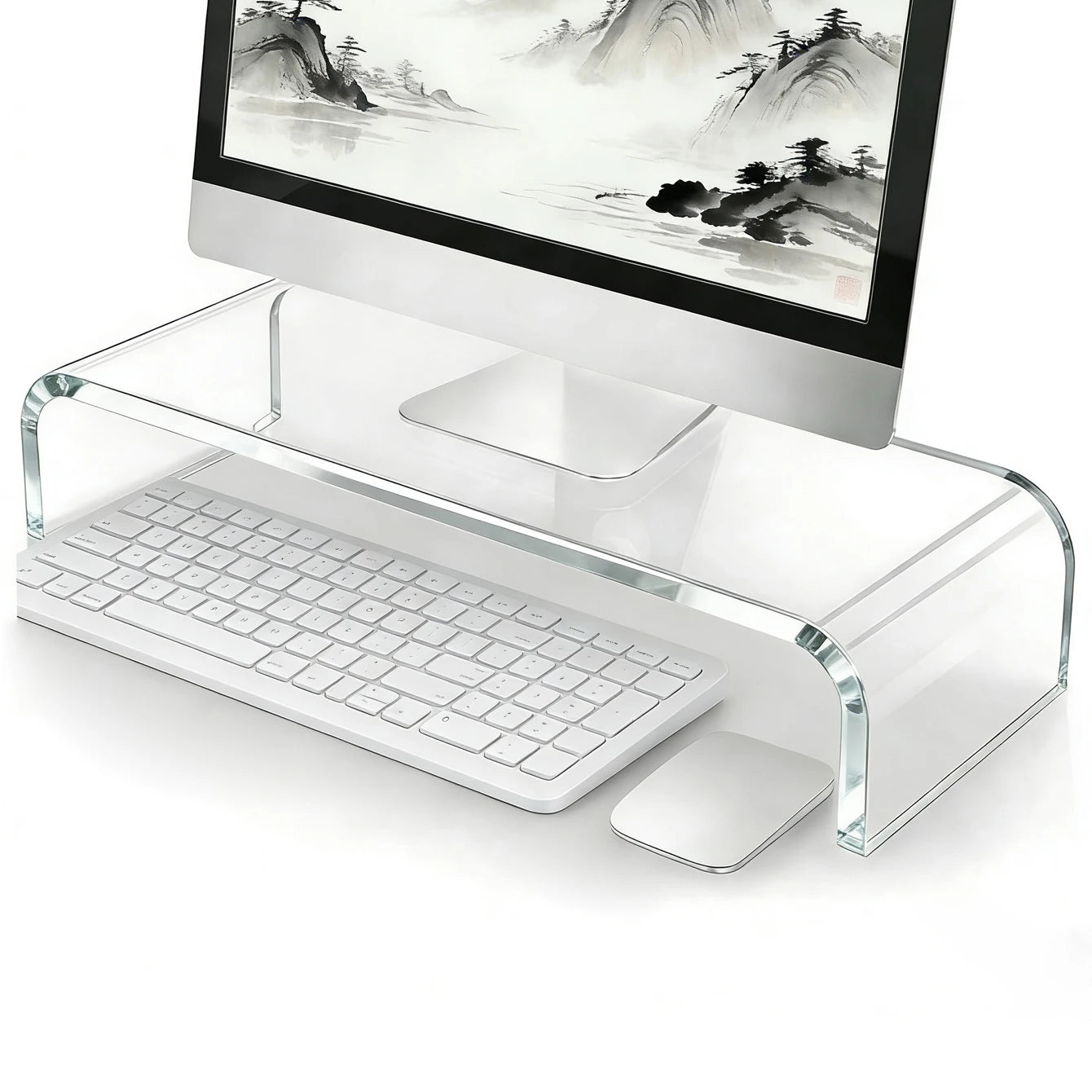 Acrylic monitor stand, laptop lift - transparent PC stand with sturdy platform, suitable for home office, keyboard and mouse sto