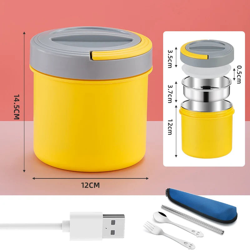 Electric Heated Lunch Box USB 1.2L Thermal Stainless Steel Bento Box 5V 12V 24V Car School Food Warmer Heating Container Heater