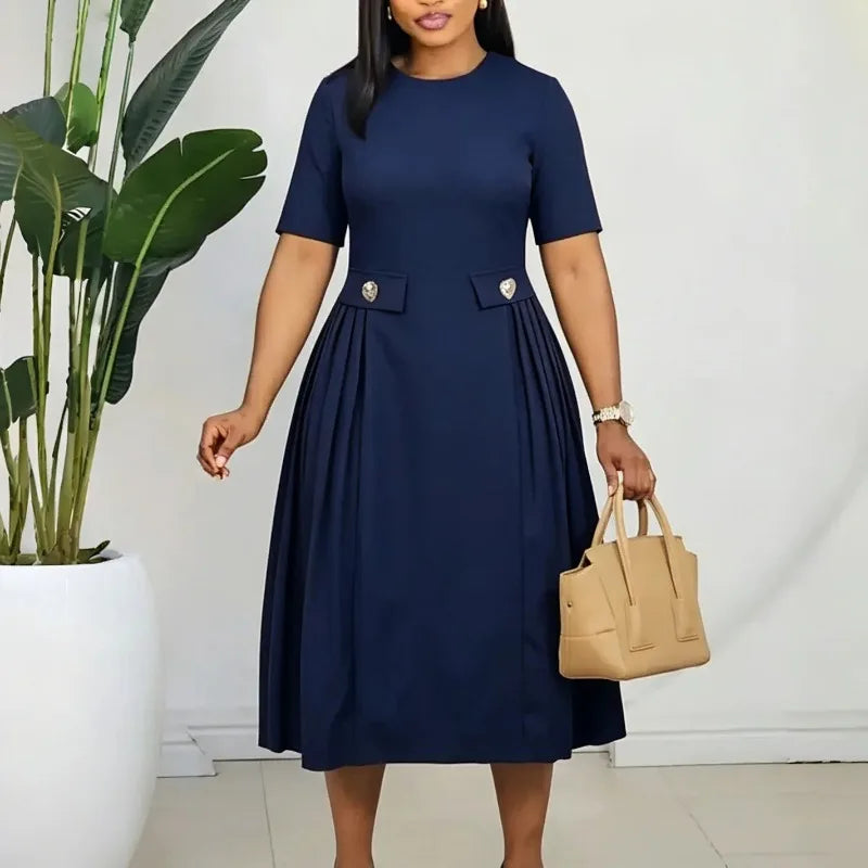 Elegant Women Party Dresses A Line with Waist Belt Three Quarter Sleeves Classy Office Ladies Wedding Guest Gowns Female