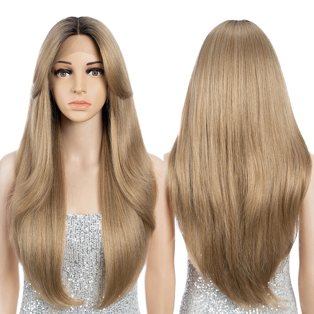 Synthetic Lace Front Wig 26" Straight layered Ombre lace Wig Cosplay part Wig Blonde Wigs For Women Lace Wig synthetic Lace Wig