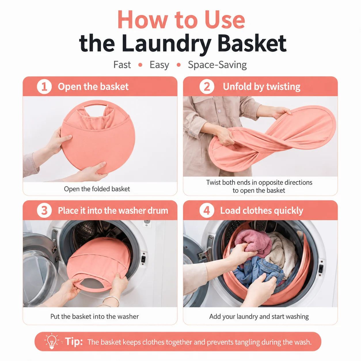 Foldable Laundry Basket Portable Clothes Hamper for Washing Machine, Elastic Laundry Organizer Bag with Handle, Space Saving Sto