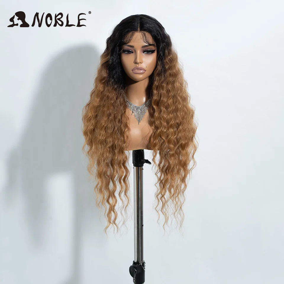Noble Synthetic Lace Front Wig 30Inch Long Wavy Lace Wig Cosplay Ombre Blonde Wig Synthetic Lace Wig Wigs For Women Lace Wig