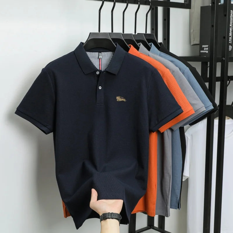 Men's polo shirt, made of pure cotton, breathable and comfortable, featuring a business casual style with a simple design and em