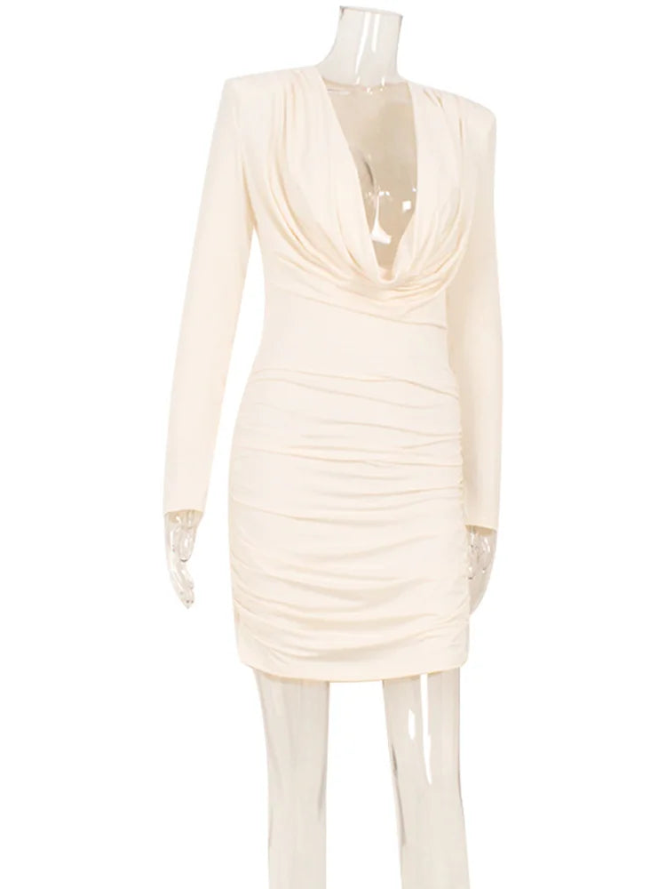 Mini Dress V-Neck Long Sleeves Solid Sheath Slim Sexy Fashion Cool Street Style Designed For Women Club Folds Daily Relaxed