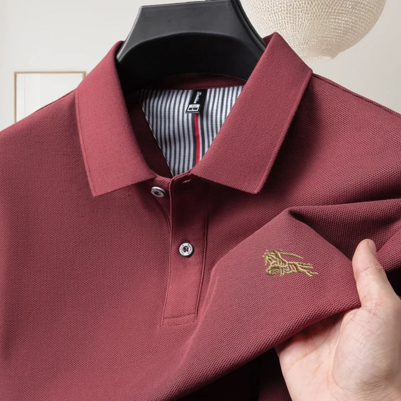 Men's polo shirt, made of pure cotton, breathable and comfortable, featuring a business casual style with a simple design and em