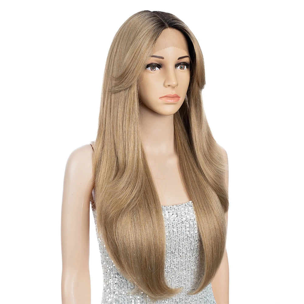 Synthetic Lace Front Wig 26" Straight layered Ombre lace Wig Cosplay part Wig Blonde Wigs For Women Lace Wig synthetic Lace Wig
