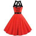 New Women's Polka Dot Print Summer Dress 50s 60s Pin Up Sexy Retro Hepburn Halter Dress Robe Femme Pin Up Rockabilly Party Dress