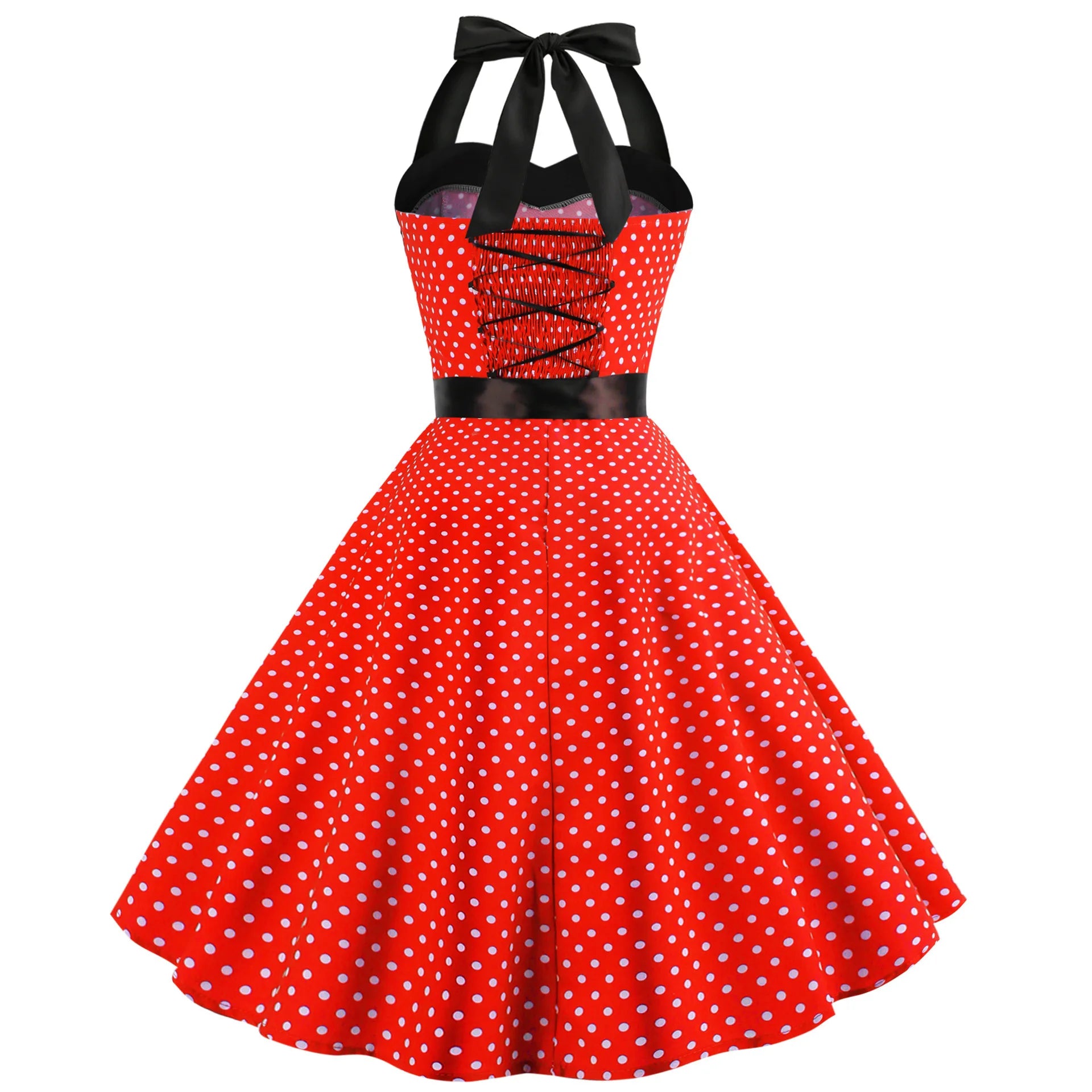 New Women's Polka Dot Print Summer Dress 50s 60s Pin Up Sexy Retro Hepburn Halter Dress Robe Femme Pin Up Rockabilly Party Dress