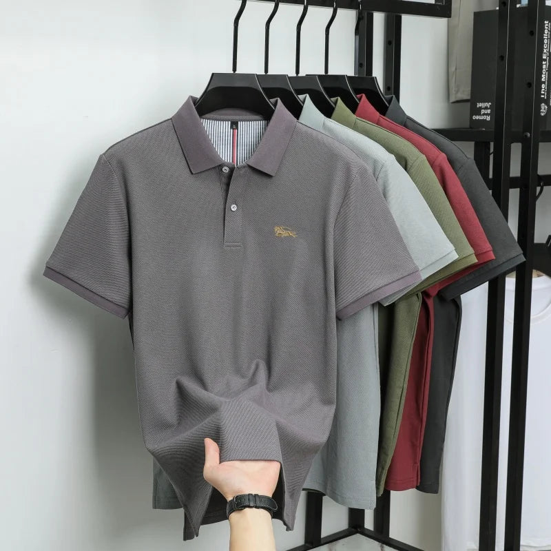 Men's polo shirt, made of pure cotton, breathable and comfortable, featuring a business casual style with a simple design and em