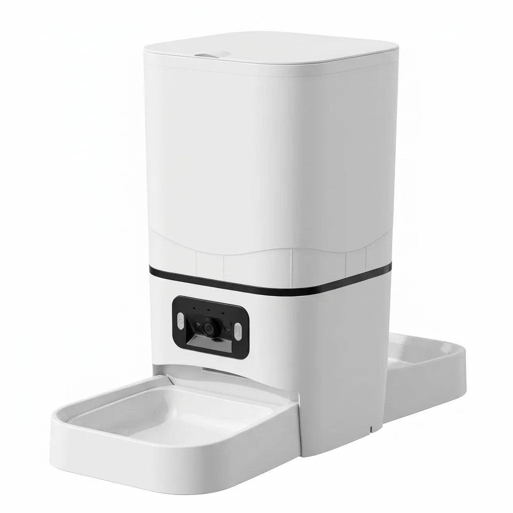 6L Smart Pet Feeder with 180° Dual Camera, WiFi App Control, Dual Bowl Automatic Cat Dog Feeder Schedule Meals & Video Monitor