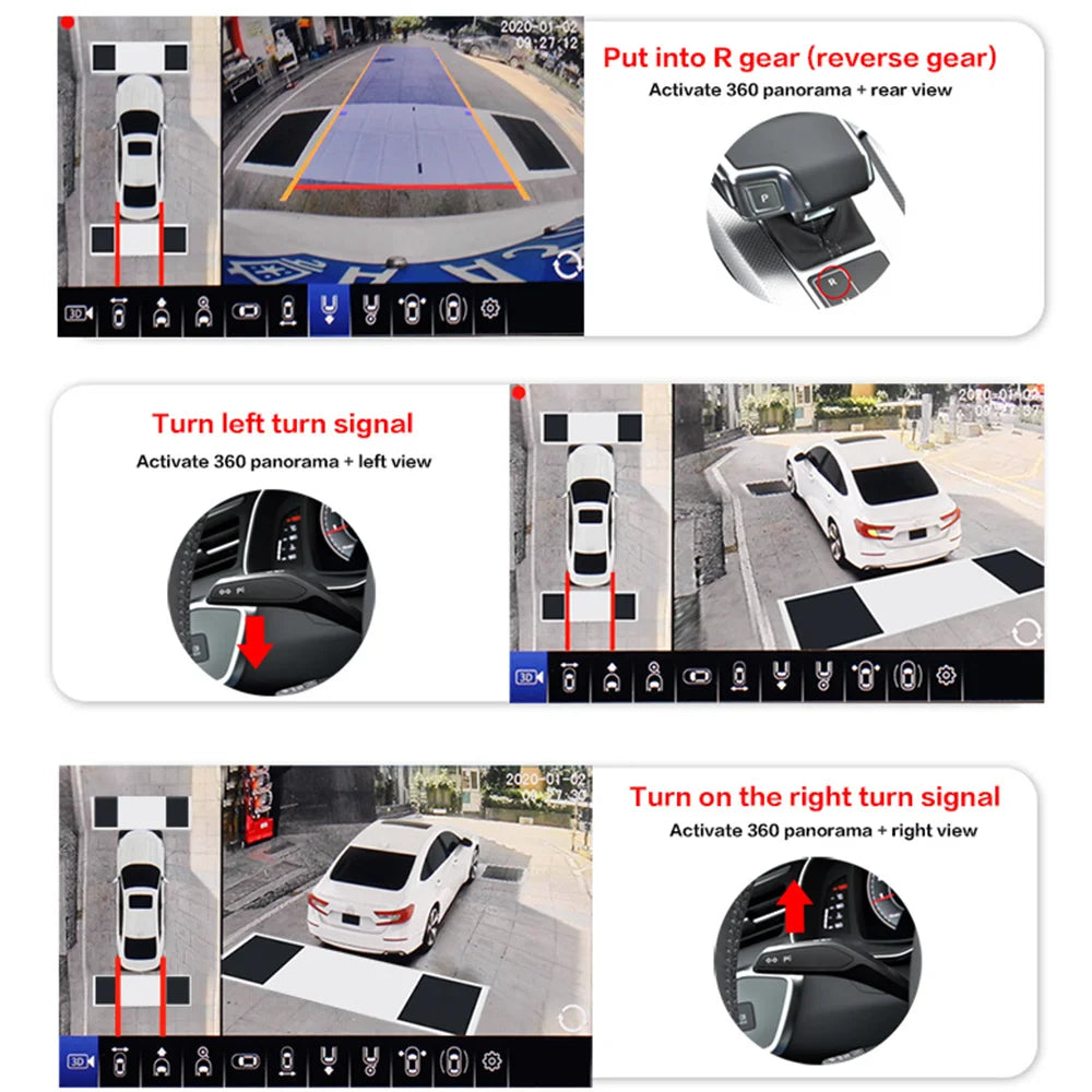 Smartour 2024 New AHD 1080P 3D/2D 360 Degree HD Bird View System Camera Car Parking Surround View 4CH Video Recorder DVR Monitor