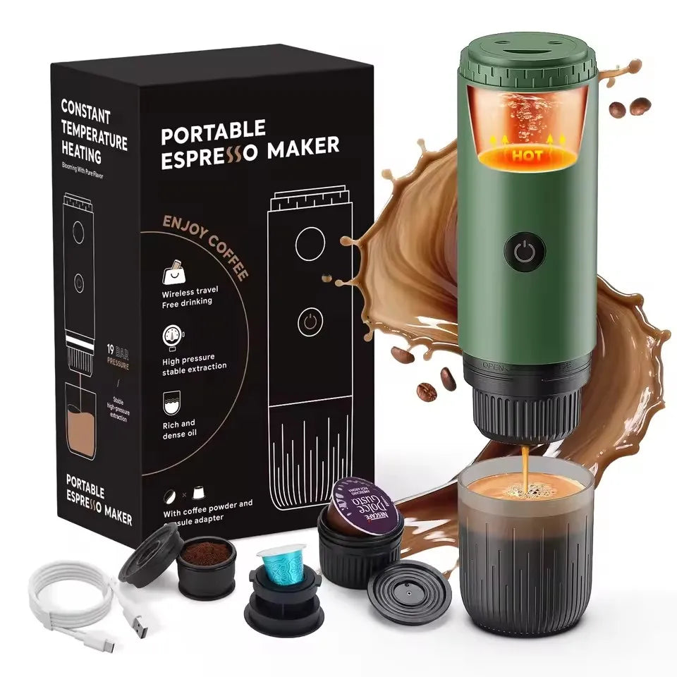 Portable 3-in-1 Espresso Machine, 200s Electric Heating, 30s Extraction, Makes 3-5 Cups, Travel Suitable