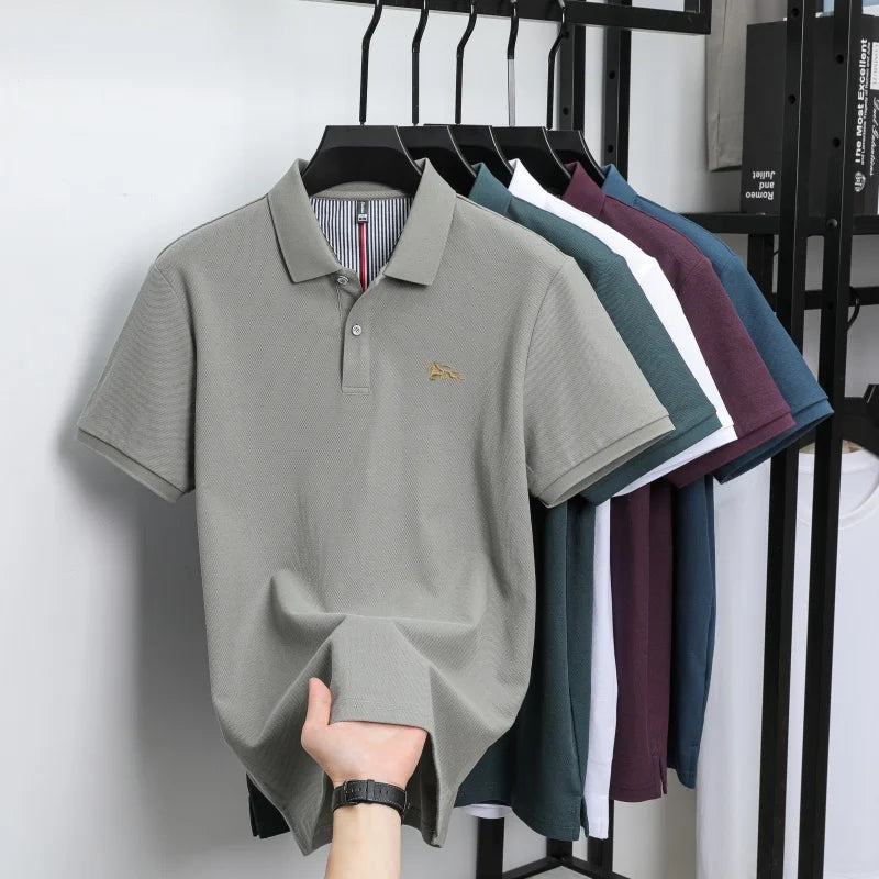 Men's polo shirt, made of pure cotton, breathable and comfortable, featuring a business casual style with a simple design and em