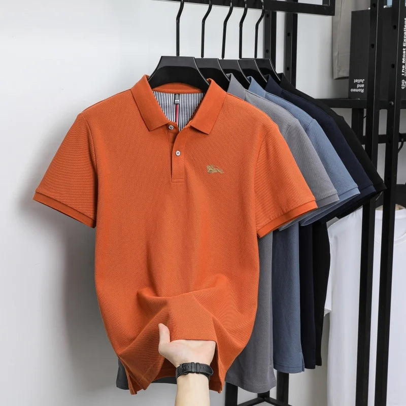 Men's polo shirt, made of pure cotton, breathable and comfortable, featuring a business casual style with a simple design and em