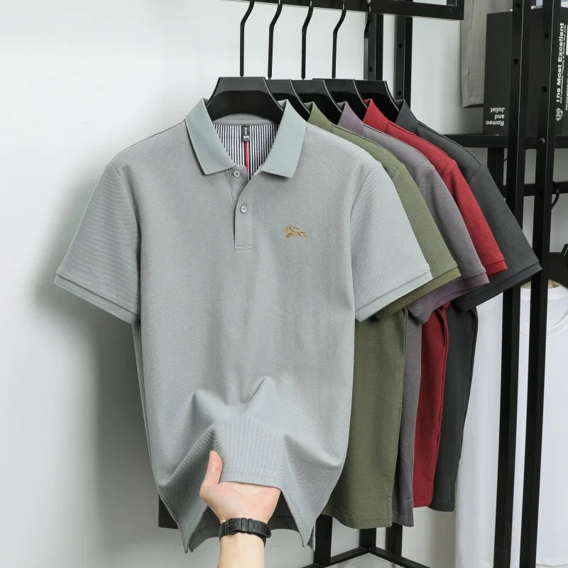 Men's polo shirt, made of pure cotton, breathable and comfortable, featuring a business casual style with a simple design and em