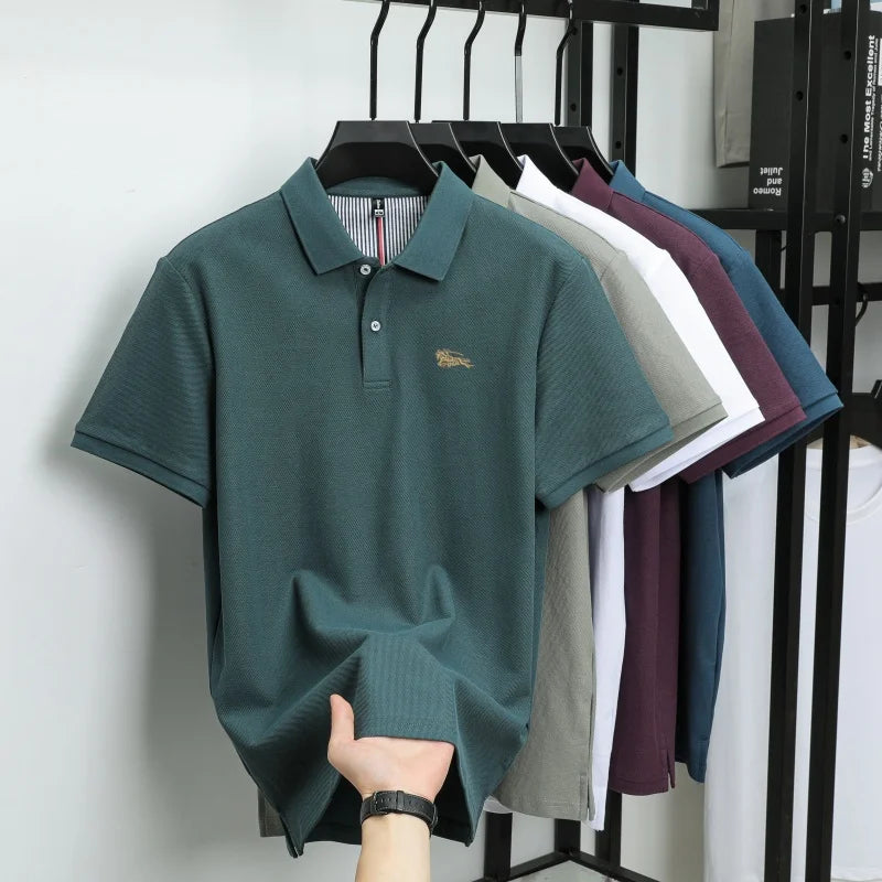 Men's polo shirt, made of pure cotton, breathable and comfortable, featuring a business casual style with a simple design and em