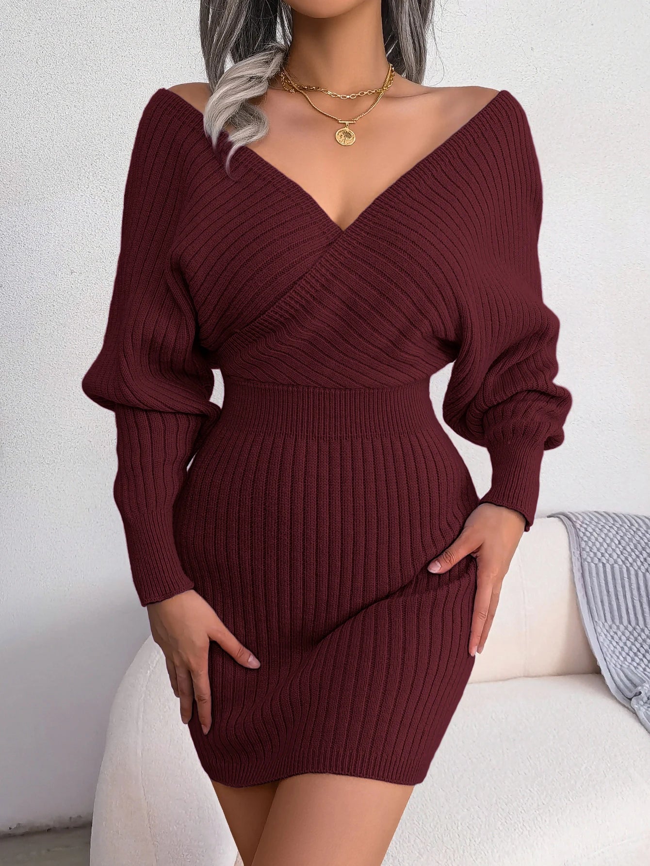 Bodycon Sweater Dresses for Women 2026 Autumn Winter Casual Solid Long Sleeve Knitted Dresses White Green Blue Black Purple