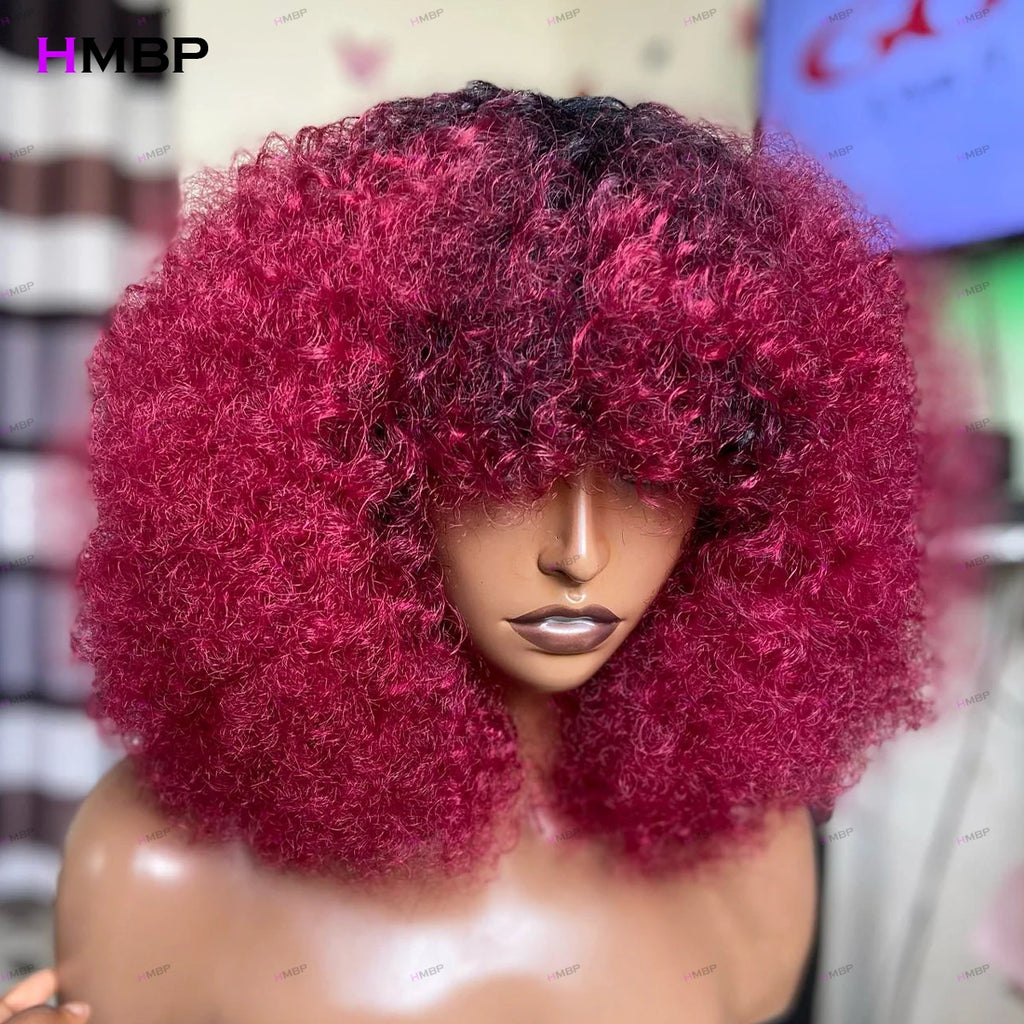 Glueless Lace Frontal Wigs Human Hair Ready To Go 99J Color Kinky Curly 450 Density 13x6/360 HD Lace Frontal Wig For Women HMBP