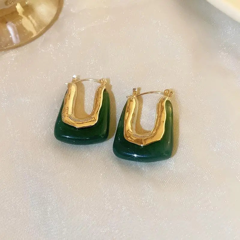 Elegant Vintage Women Classic Resin Stone Earrings Ear Clips Fashion Retro Palace Lady Party Banquet Jewelry Ear Rings