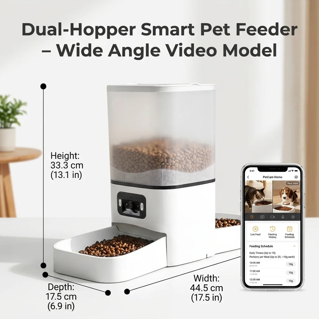 6L Smart Pet Feeder with 180° Dual Camera, WiFi App Control, Dual Bowl Automatic Cat Dog Feeder Schedule Meals & Video Monitor